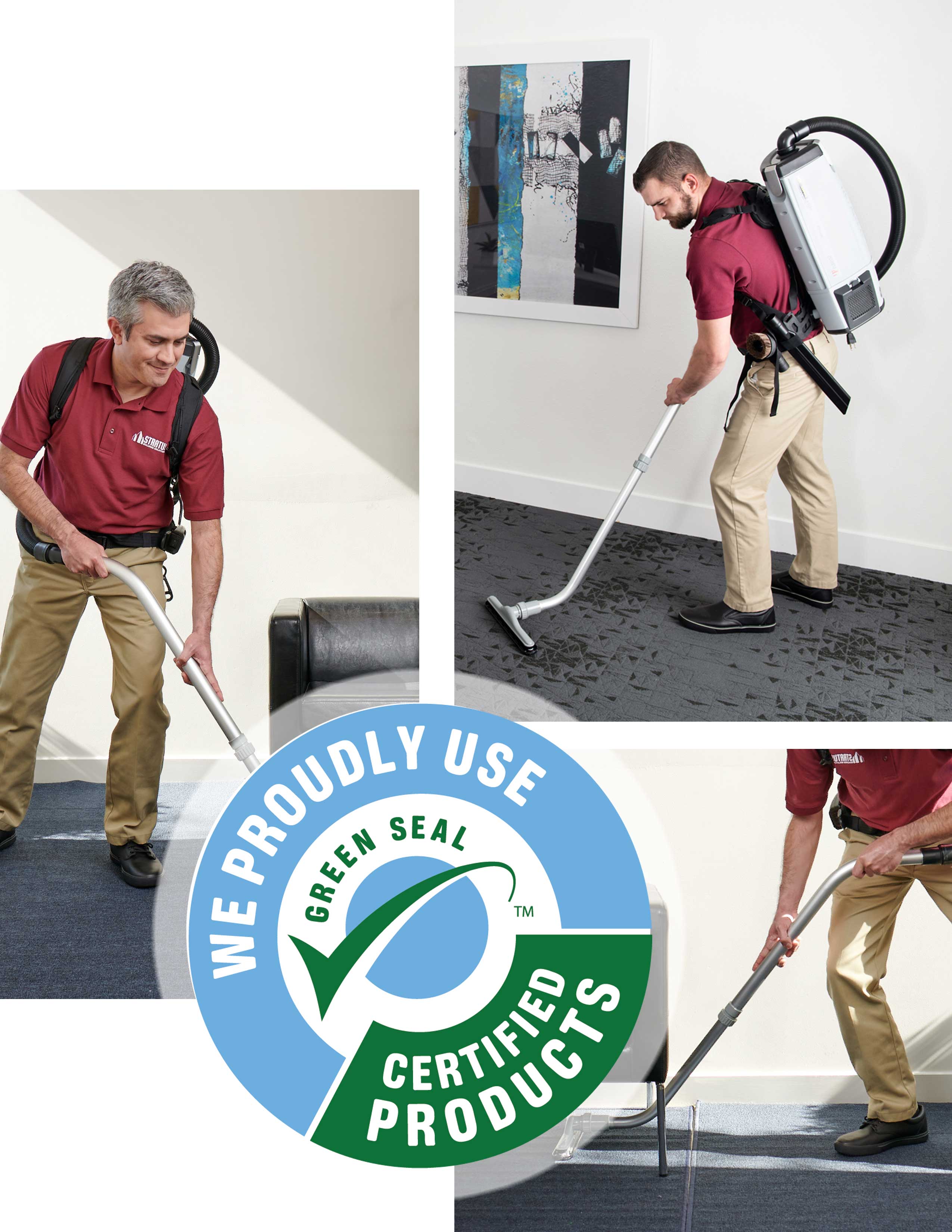 Three Men Cleaning Carpets with Professional Vacuum